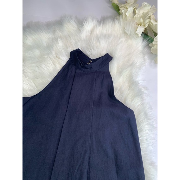 Revolve J.O.A Los Angeles Trapeze Halter Pleats Tank Linen cotton Blue Size SX - Picture 9 of 16